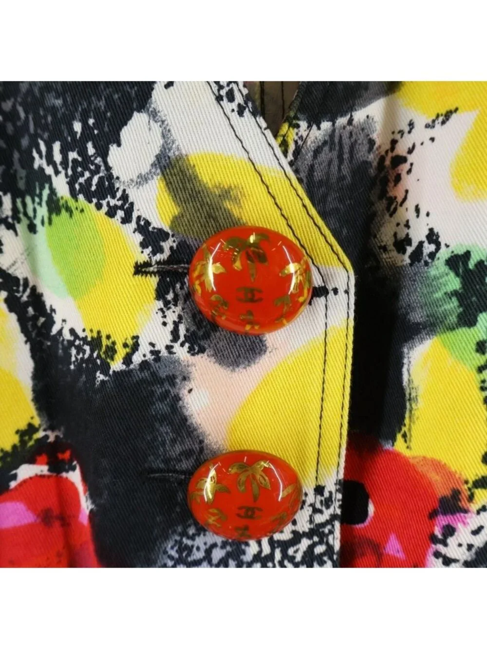 Chanel Vintage Sleeveless Floral Dress CC Logo Button Multicolor